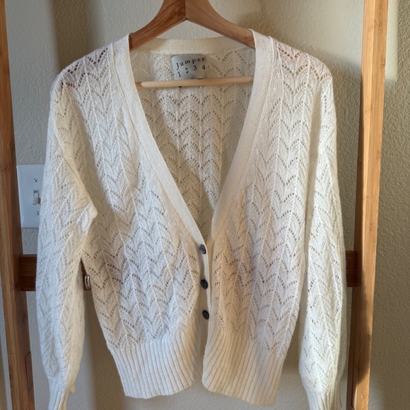 Jumper 1234 Open Knit Cardigan – Cream, Size S - Picture 2 of 9